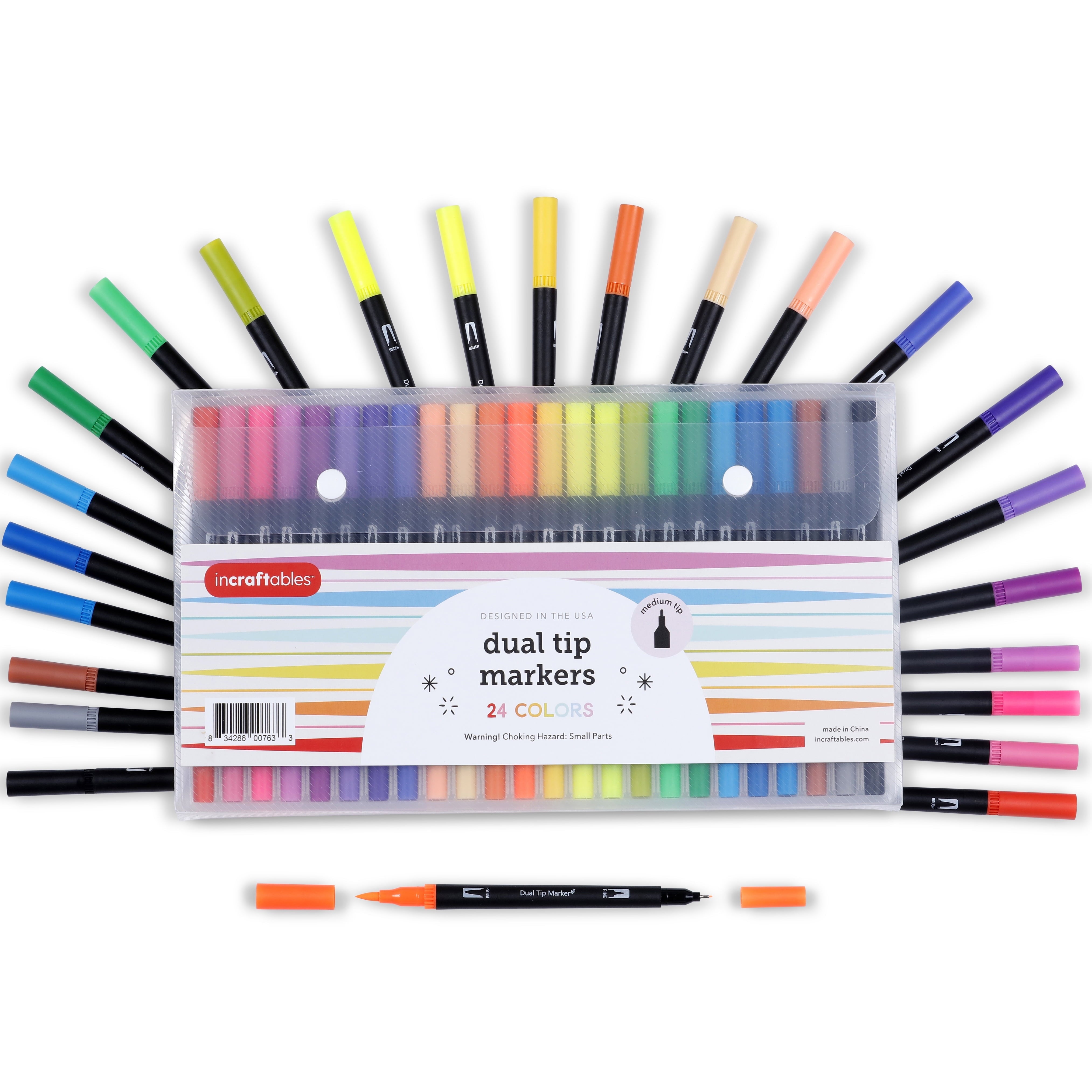 Dual Tip Markers Set, 24 Colors, Fine Tip, No Bleed, Art Drawing Color ...