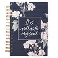 Inspirational Spiral Journal Notebook for Women It is Well Navy Blue Floral Wire Bound w/192 Ruled Pages, Large Hardc...