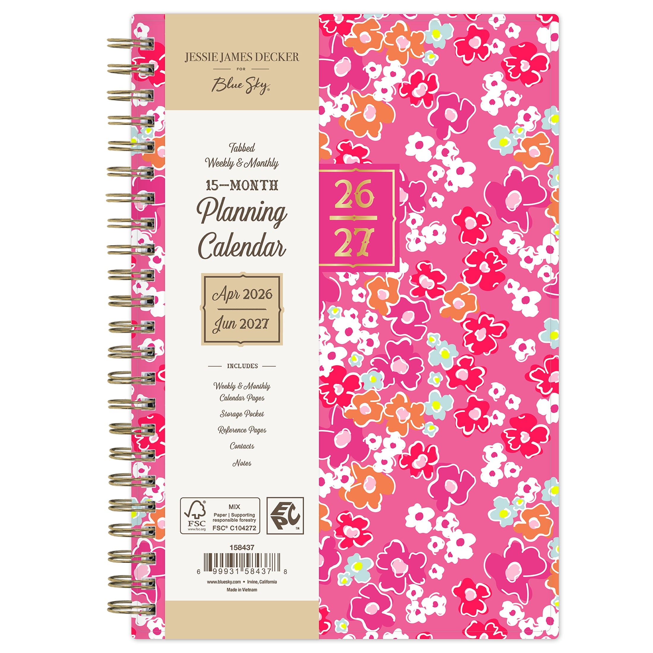 Jessie James Decker for Monthly Weekly Planner, 5" x 8", Jess Pink 15-Month (April 2026 - June 2027)