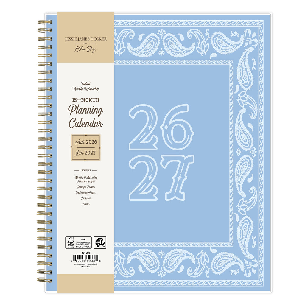 Jessie James Decker for Monthly Weekly Planner, 8.5" x 11", Hanky Blue 15-Month (April 2026 - June 2027)