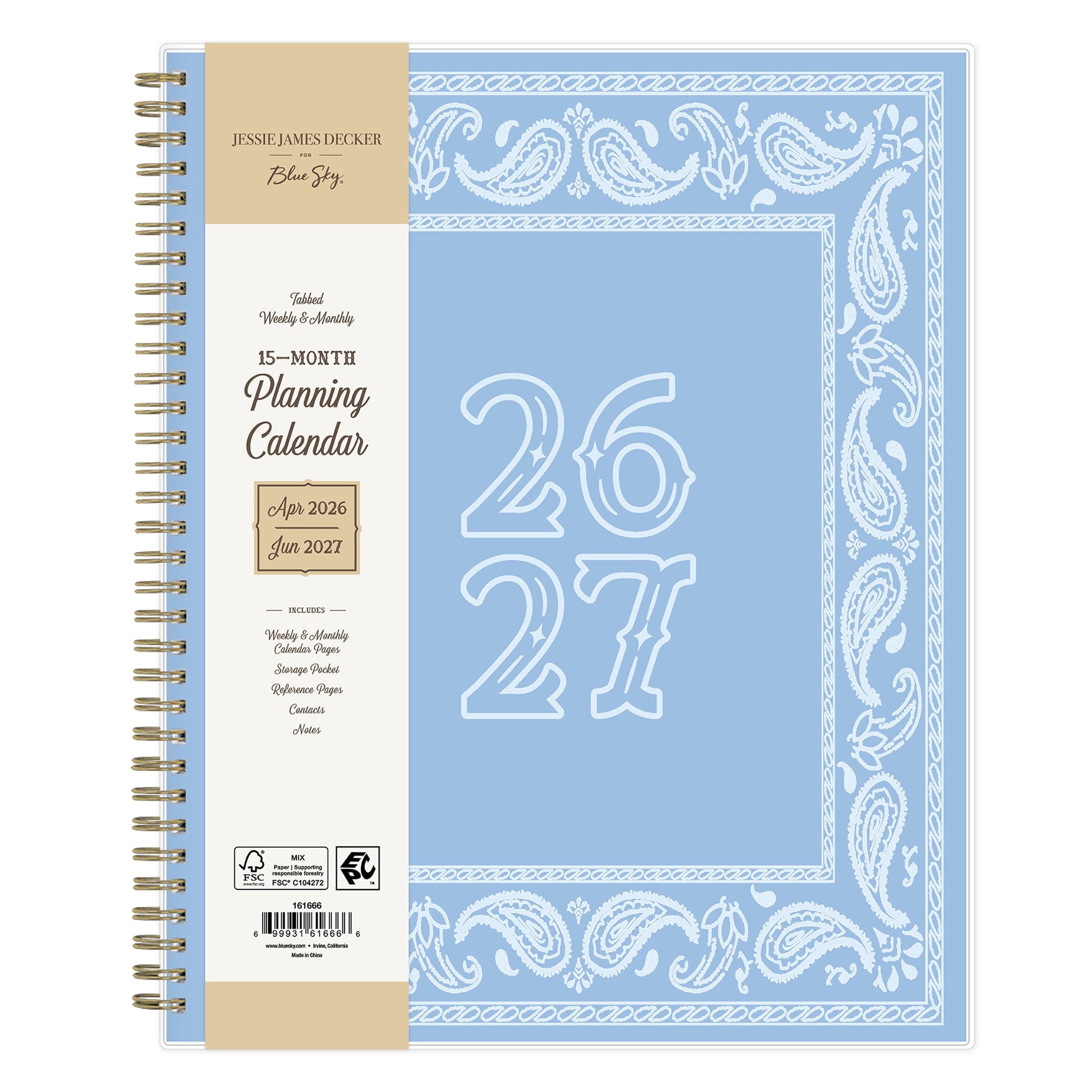 Jessie James Decker for Monthly Weekly Planner, 8.5" x 11", Hanky Blue 15-Month (April 2026 - June 2027)