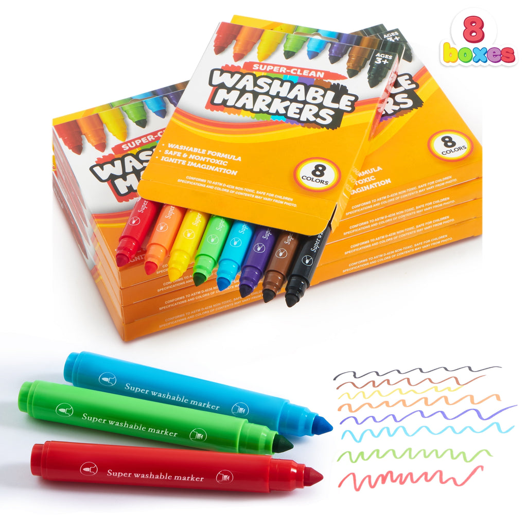 Washable Marker ,64-Count 8 Boxes 8 Color Markers Set Bulk,For Classroom, Preschool Activities, Art Projects,Birthday...