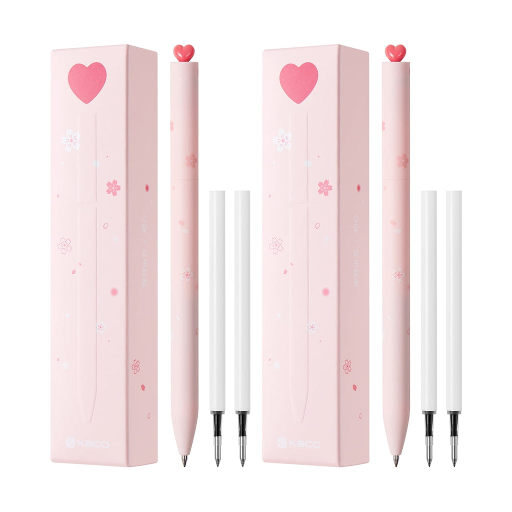 FIRST Gel Pens Cute Stationery, Pack of 2 Pieces Heart Pen Set with Extra 4 Black Refills (2 Pink)