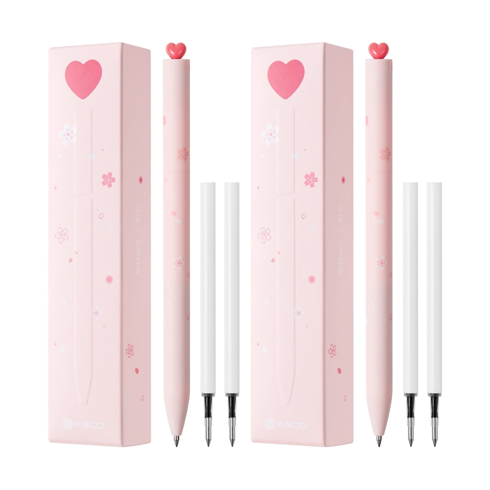 FIRST Gel Pens Cute Stationery, Pack of 2 Pieces Heart Pen Set with Extra 4 Black Refills (2 Pink)