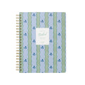 Papier To Go, College Ruled, Lined Notebook, Spiral, Hardcover, B5 Size - 7.1"" x 10"" inches, Stripe and Floral Print - Ric Rac, Blue