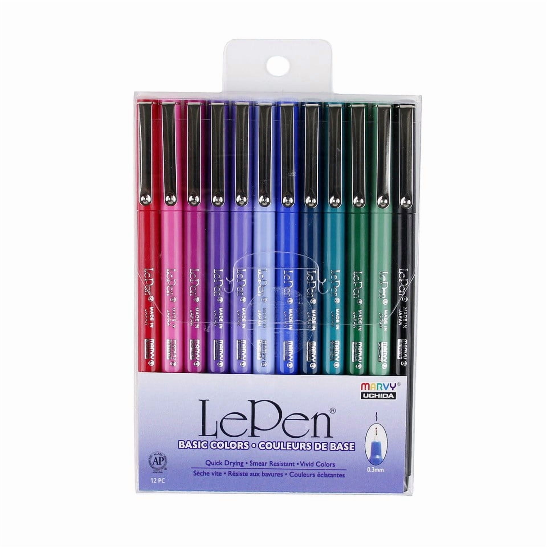 Marvy Uchida Felt Tip Markers, Medium Point 0.3mm, 12 Bright Assorted Colors