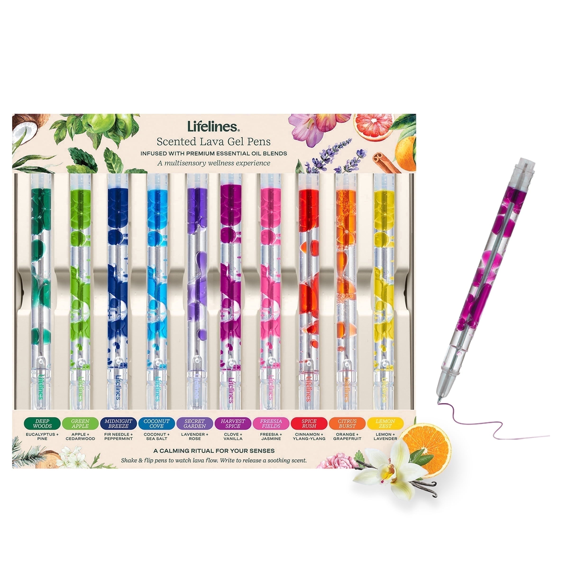 Scented Lava Gel Pen Set, 10-Pack - 0.5mm Colored Gel Pens Infused with Scented Essential Oil Blends & Mesmerizing Lava