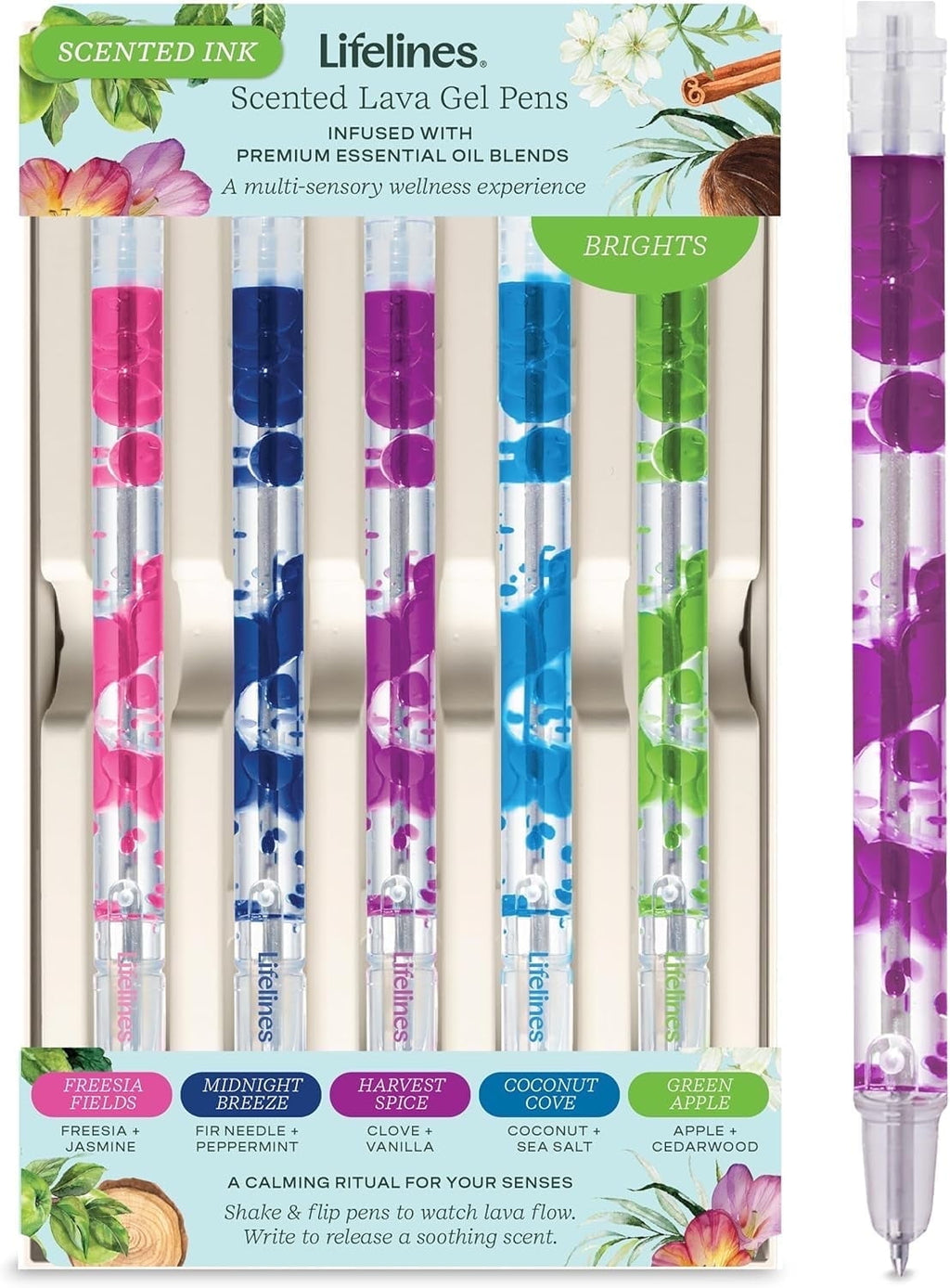 Brights Scented Lava Gel Pen Set, 0.5mm Colored Gel Pens Infused with Scented Essential Oil Blends, 5 Pack