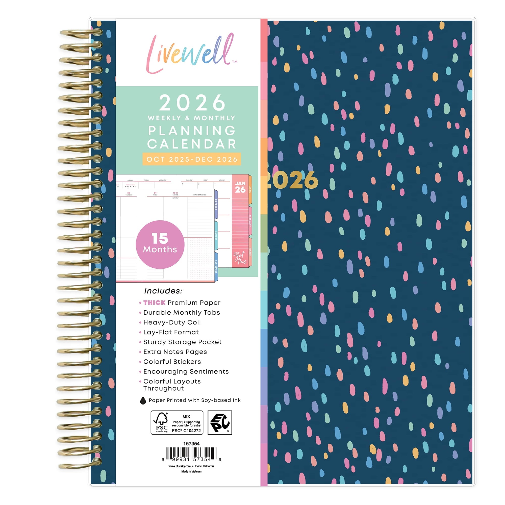 for Monthly Weekly Medium Planner (7" x 9") Nova Navy 15-Month October 2025 - December 2026