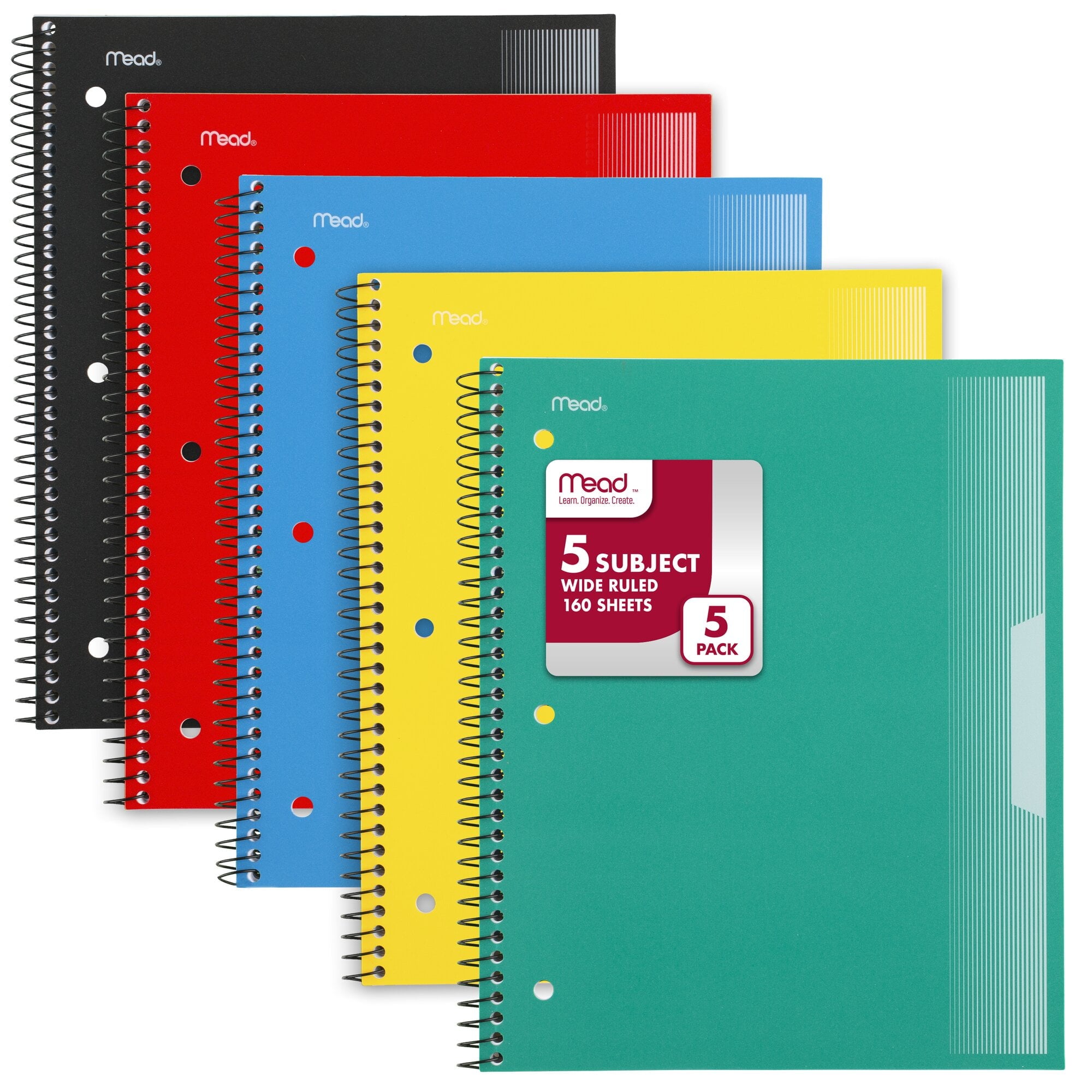 Spiral Notebook 5 Subject Wide Ruled Plastic Cover 8 x 10 12 5 Pack - Wide