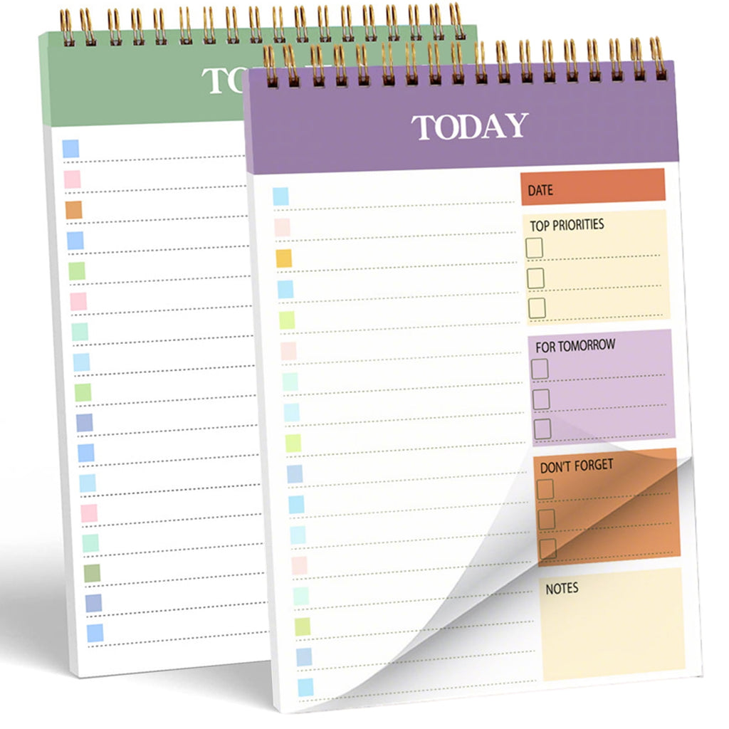 2 Pack A5 Daily Planner Notepad, 104 Pages, 8.66" x 5.51" To Do List Notepad