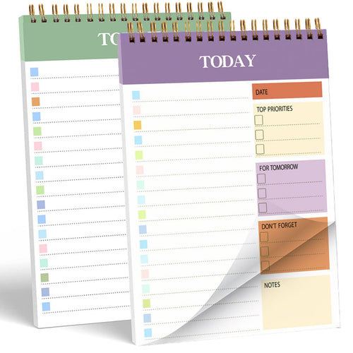 2 Pack A5 Daily Planner Notepad, 104 Pages, 8.66" x 5.51" To Do List Notepad