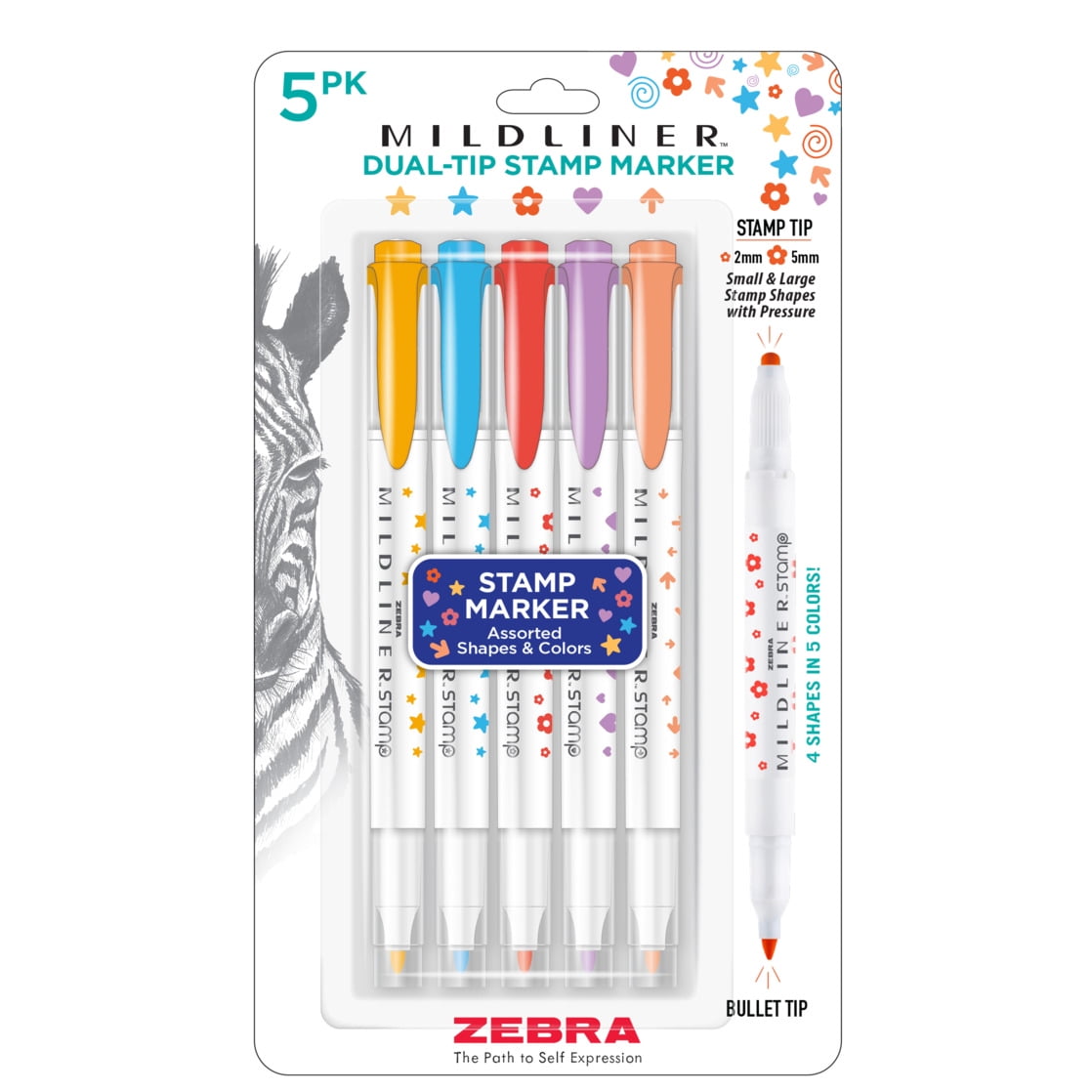 Mildliner Dual Tip Stamp Marker Assorted 5pk