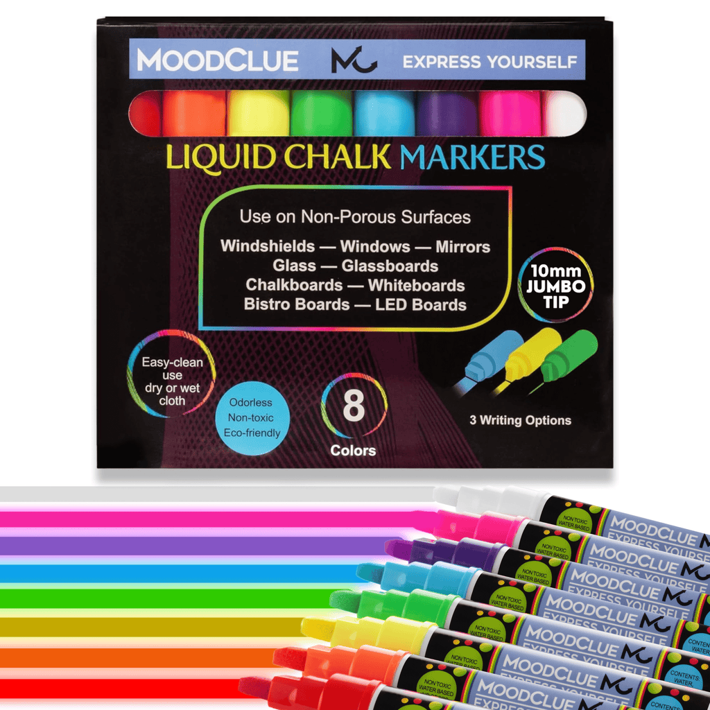 Car Window, Glass Marker Pens. Bold Liquid Chalk for Auto Windshields, Mirrors, White + LED Boards. Washable, Erasabl...