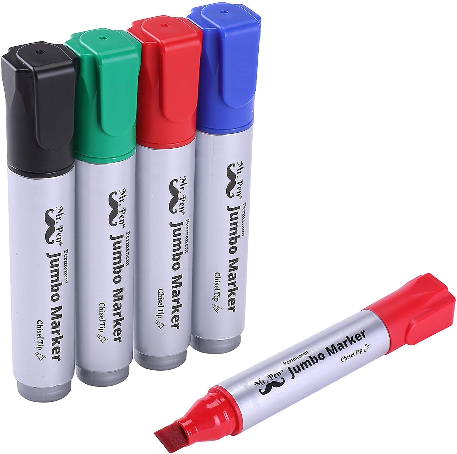 Mr. Pen- Jumbo Permanent Markers, 4 Pack, Assorted Color, Chisel Tip, Large Permanent Markers