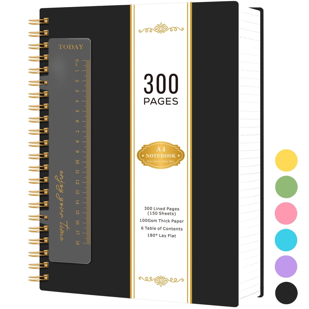 A4 Spiral Notebook, 8.5" x 11" Large Hardcover College Ruled Journal, 300 Pages Lined Paper No Bleed for Professional...
