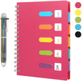 Spiral Notebook, 5 Subject College Ruled A5 Notebook with 5 Colored Tabs,6-in-1 Pen,Rose Pink,240 Pages