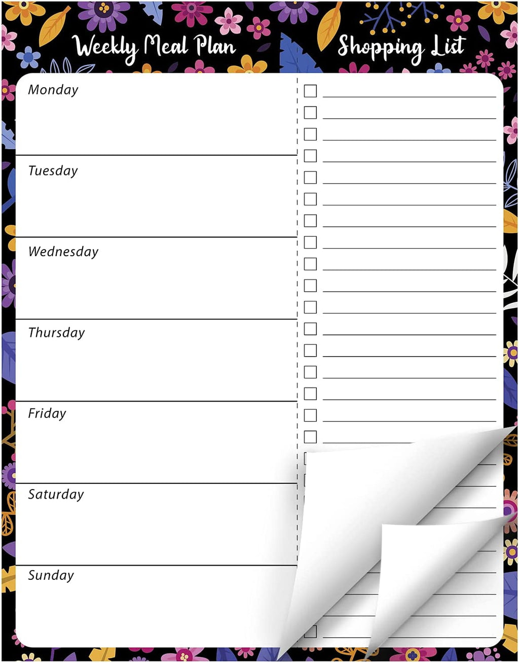 Weekly Meal Planner and Grocery List Pad - 50 Weeks Magnetic Menu Planning, 7" x 9" - Black