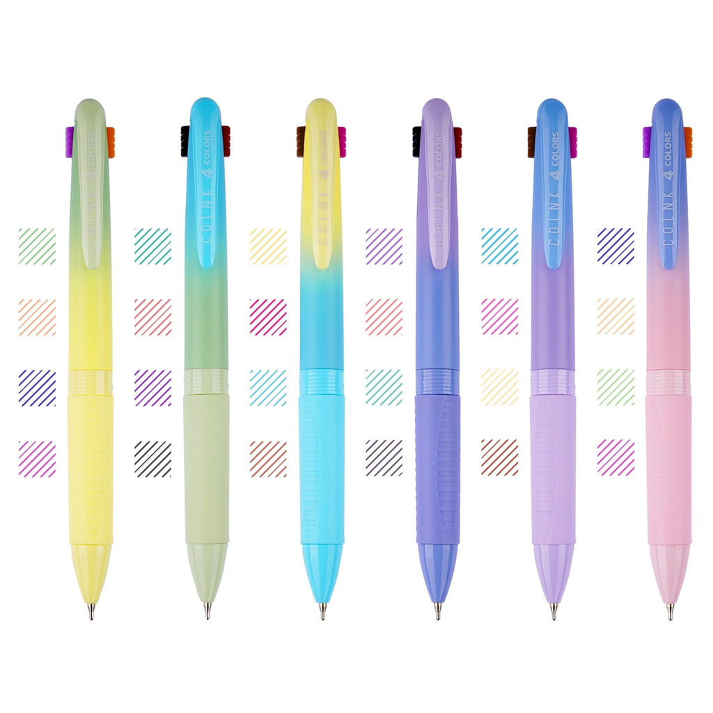 4-in-1 Retractable Gel Ink Pens Set of 6, 6 PCS Gradient Pens, Smooth 0.7mm Bullet Tip & Multicolor Quick-Dry Ink for...
