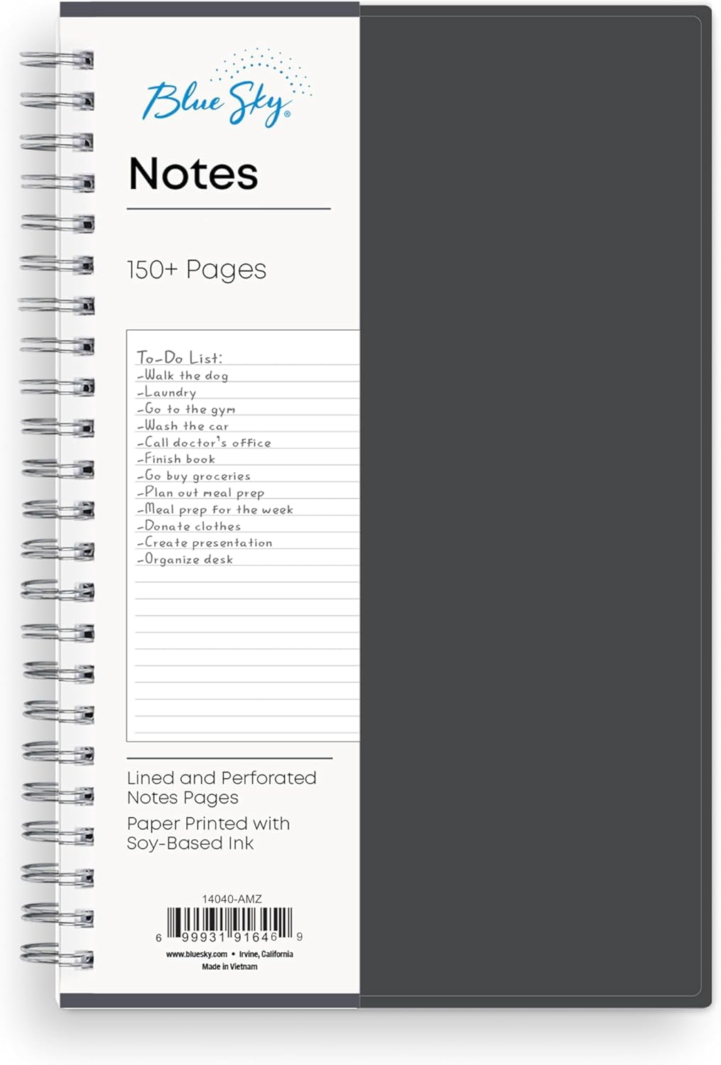 Blue Sky Notes Professional Notebook, Flexible Cover, Twin-Wire Binding, Lined and Perforate Pages, (5.5" x 8.5"), Gray