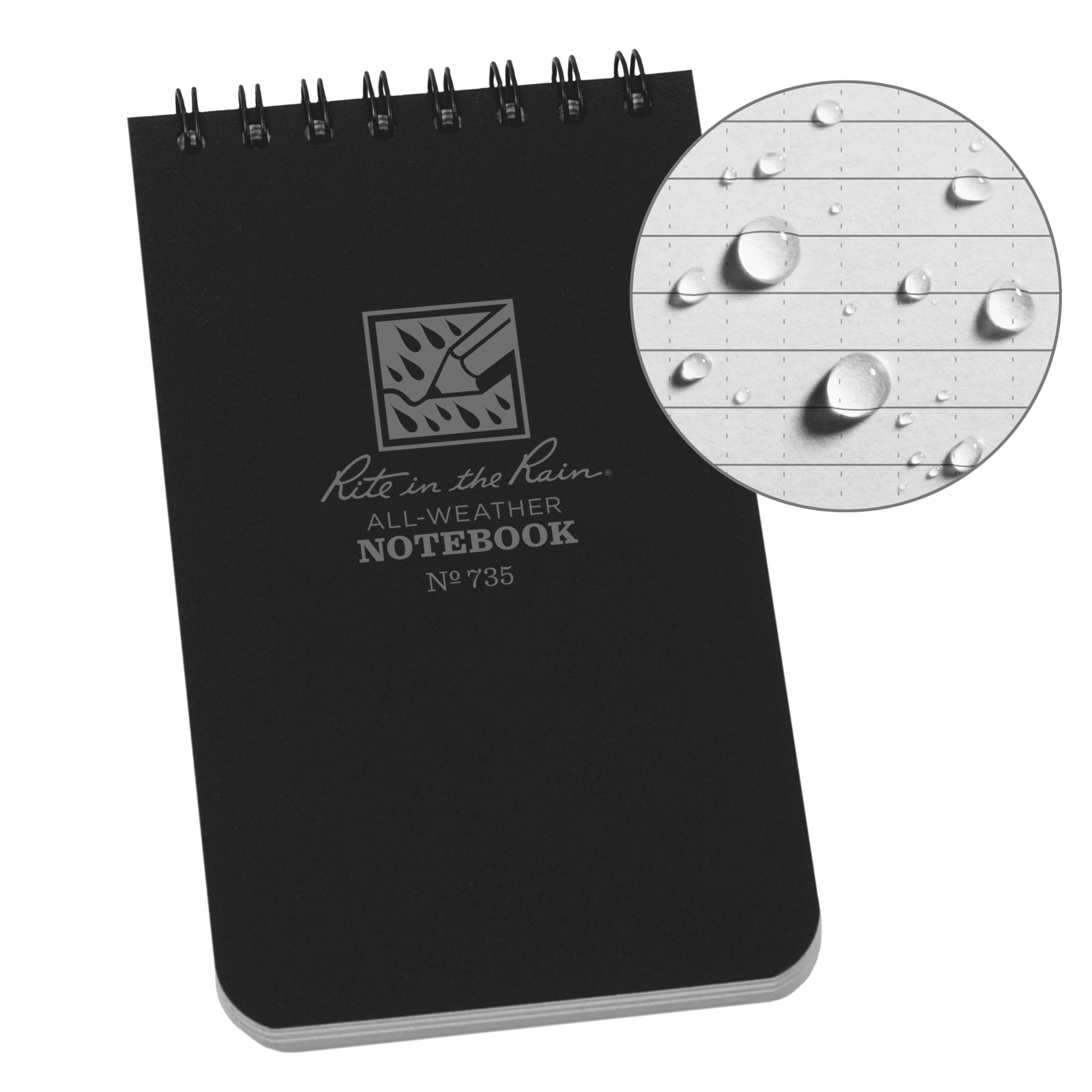 All-Weather Top-Spiral Notebook, 3" x 5", Black Cover, Universal Pattern (No. 735)
