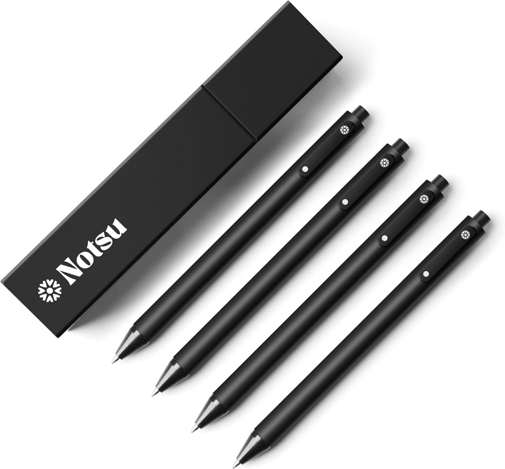 Notsu Premium White Gel Pen Set - 4 Fine Point Pens in Reusable Travel Case - Perfect for Black Paper, Journals, and Dark Surfaces