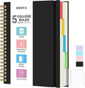 OMEYA 5 Subject Notebooks College Ruled, Spiral Notebook 8.5 x 11in with Dividers, 300 Pages 100GSM Thick Spiral Writing Journal for Women &