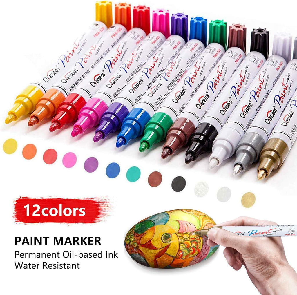 Paint Marker Pens, 12-Count Permanent Painting Markers, Conical Point, Assorted Colors