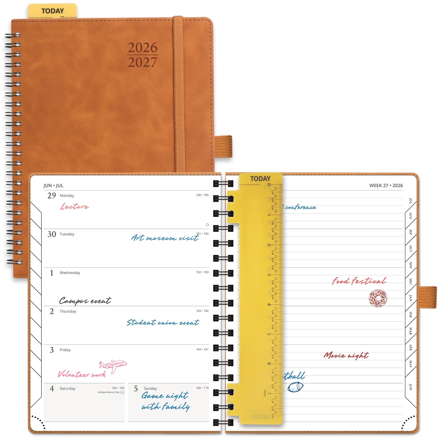 POPRUN Planner 2026-2027, Weekly and Monthly Academic Planner Calendar Notebook, Jul.26-Jun.27, 6.5" x 8.5", Inner Pocket, Monthly Tabs, Spi