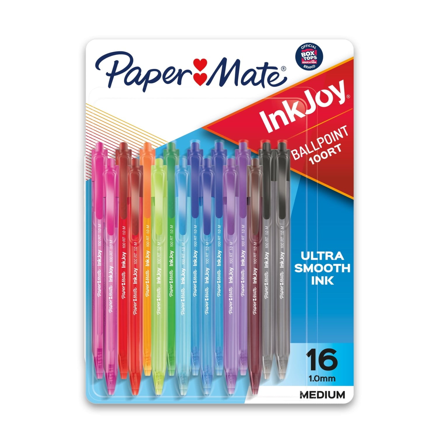 InkJoy 100 Ballpoint Retractable Pens, 1.0 mm, Assorted Colors, 16 Count
