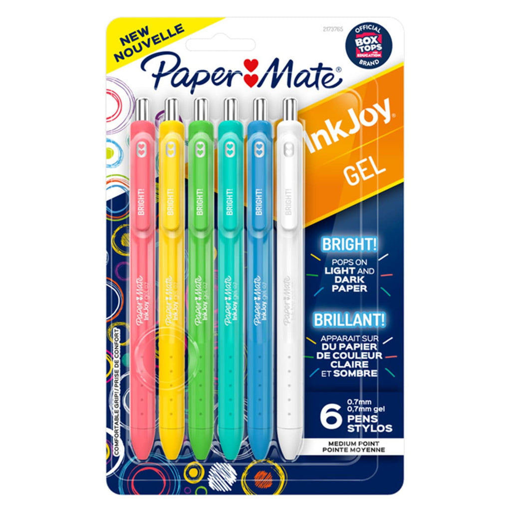 Inkjoy Gel Bright! Pens, Medium Point (0.7mm), Retractable, Assorted Opaque Ink, 6 Count