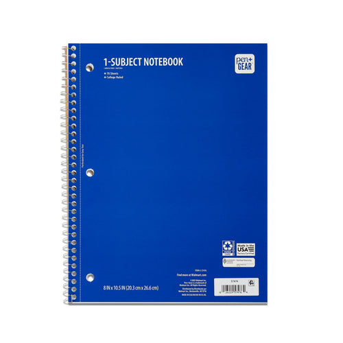 1-Subject Notebook, College Ruled, Blue, 70 Sheets