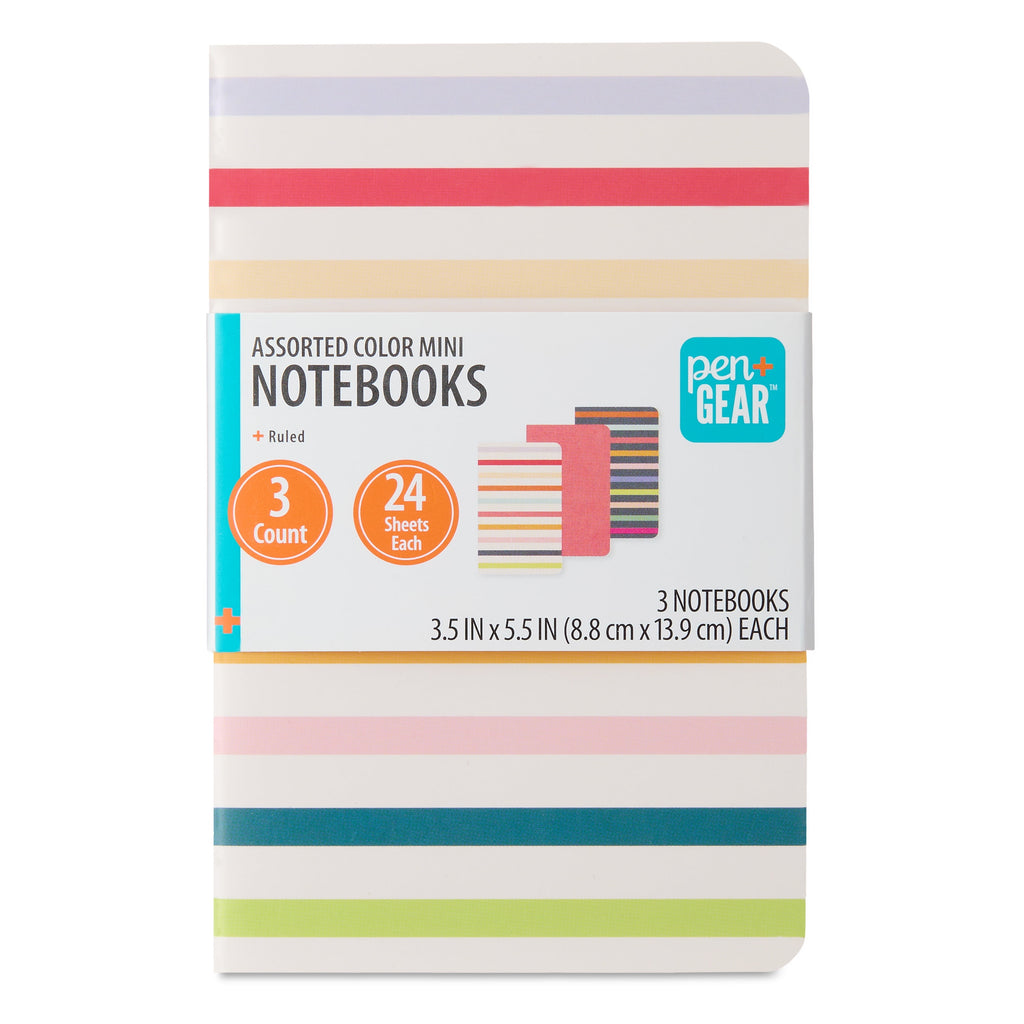 Assorted Color Mini Notebooks, 3.5" x 5.5", 144 Ruled Pages, 3 Count