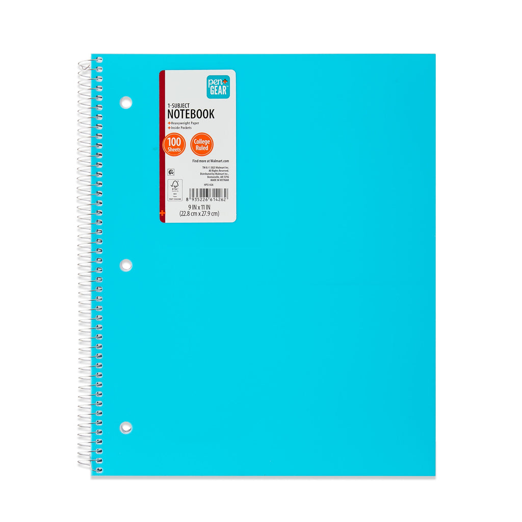 Poly 1-Subject Notebook with Inside Pockets, 9" x 11", Teal, 100 Heavyweight Sheets