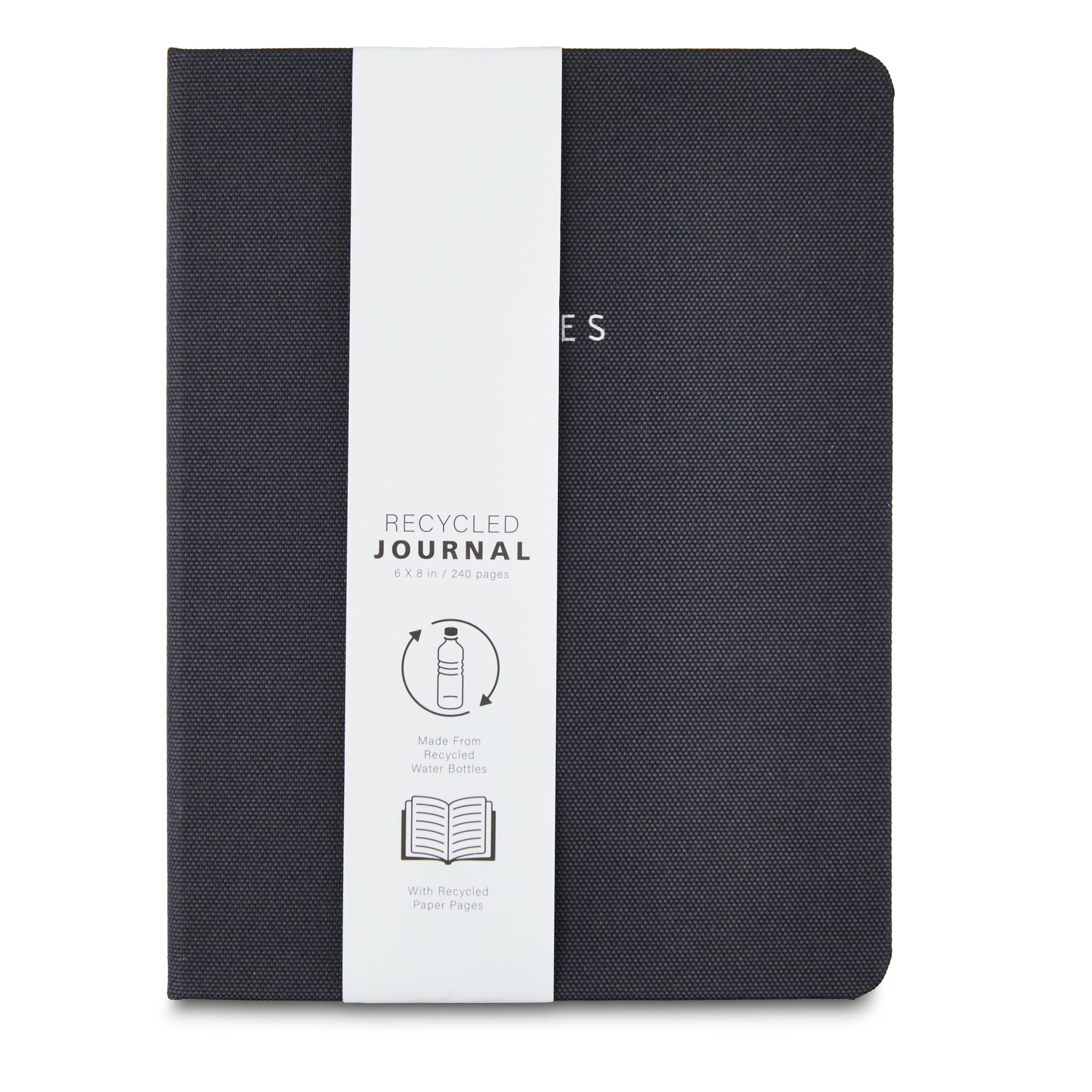 Brand Fabric Cover Journal, Black, 240 Ruled Pages, Elastic Band