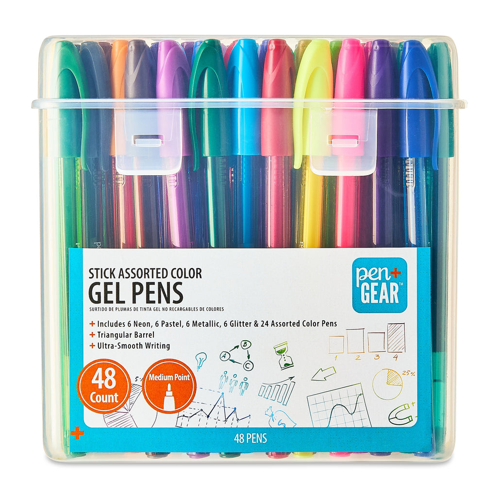 Pen+Gear Gel Stick Pens, Medium Point, 0.7 mm, Assorted Colors, 48-count, 192511