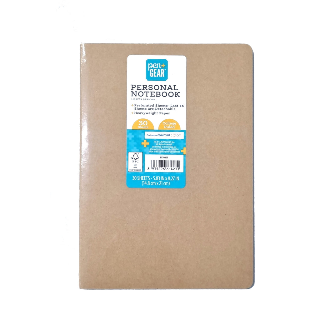 Personal Notebook, College Ruled, 30 Sheets, Brown