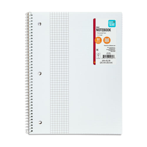 Pen+Gear 1 Subject Notebook, Grid Ruled, 8.5"x 10.5", Poly Cover, 80 Sheets