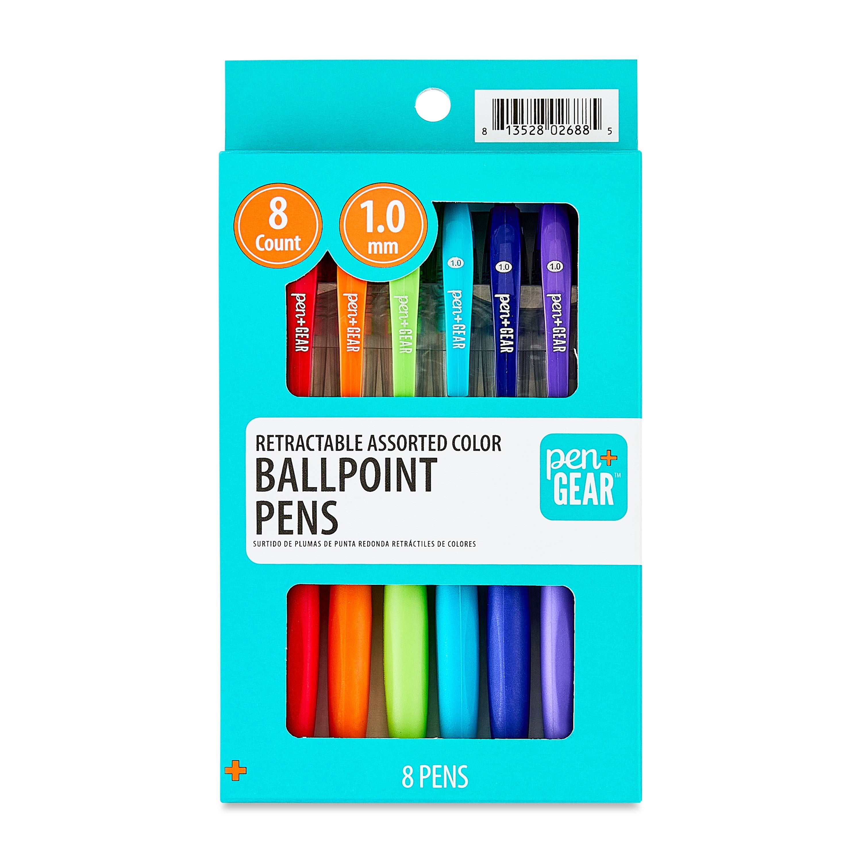 Pen+Gear Retractable Ballpoint Pens, Medium Point, 1.0 mm, 8 Count, Assorted Colors