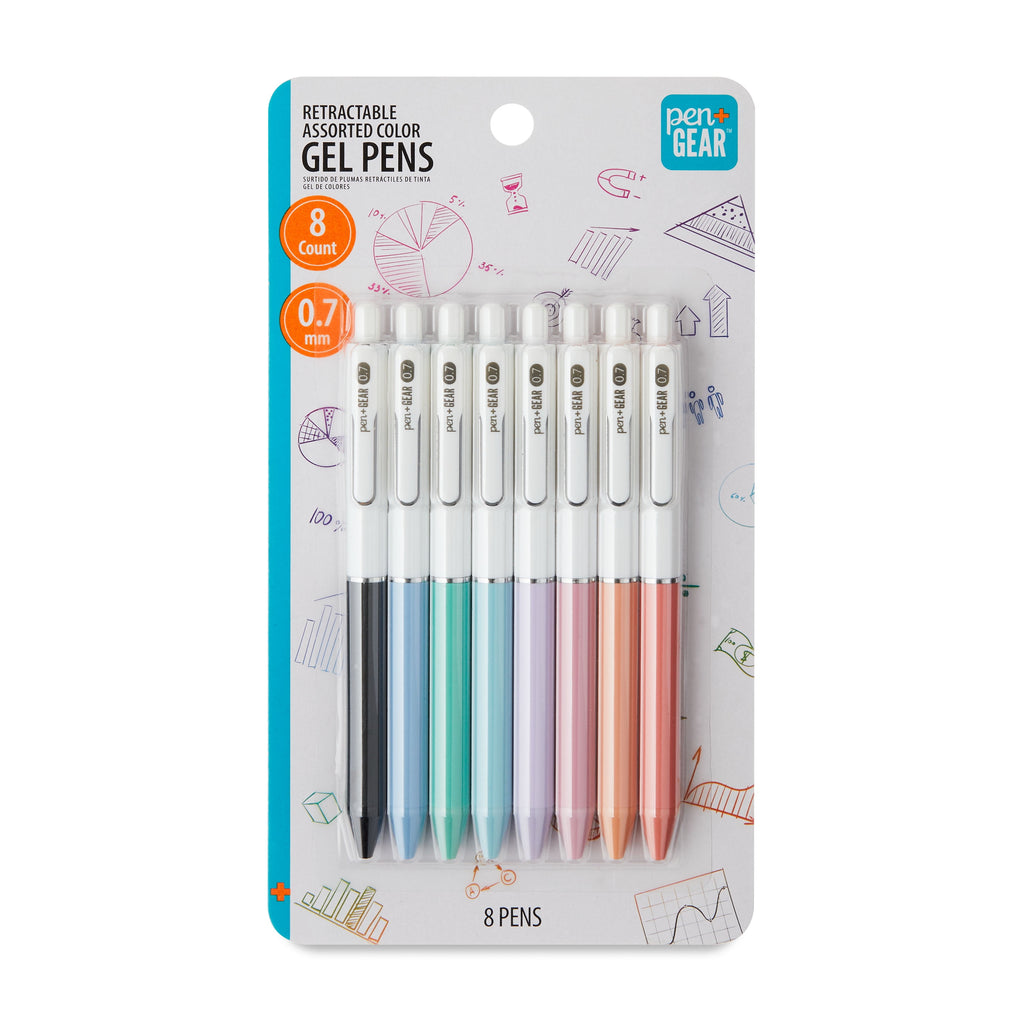 Retractable Gel Pen, Medium Point, 0.7 mm, Assorted Colors, 8 Count