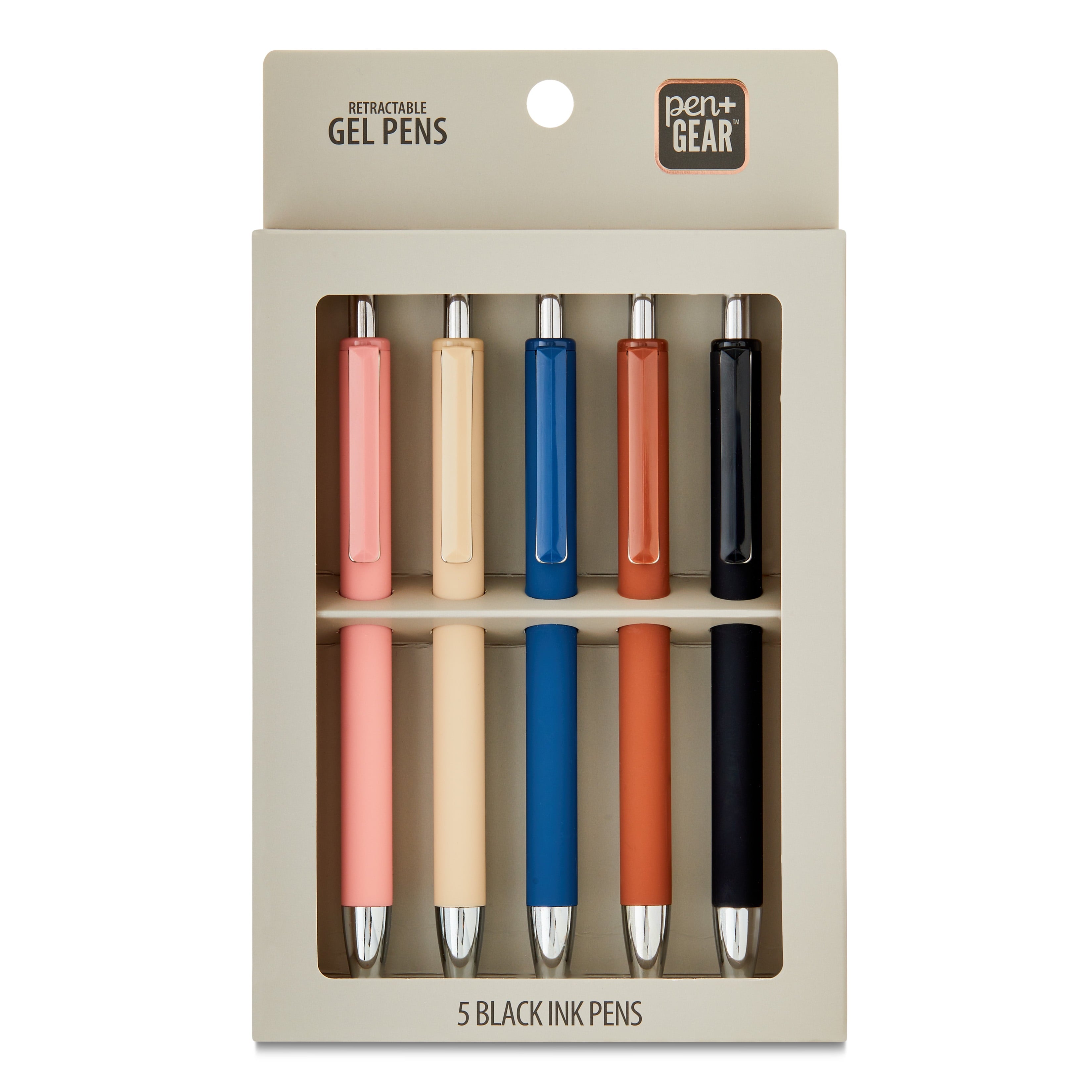 Retractable Gel Pens, Black Ink, 0.7 mm, 5 Count