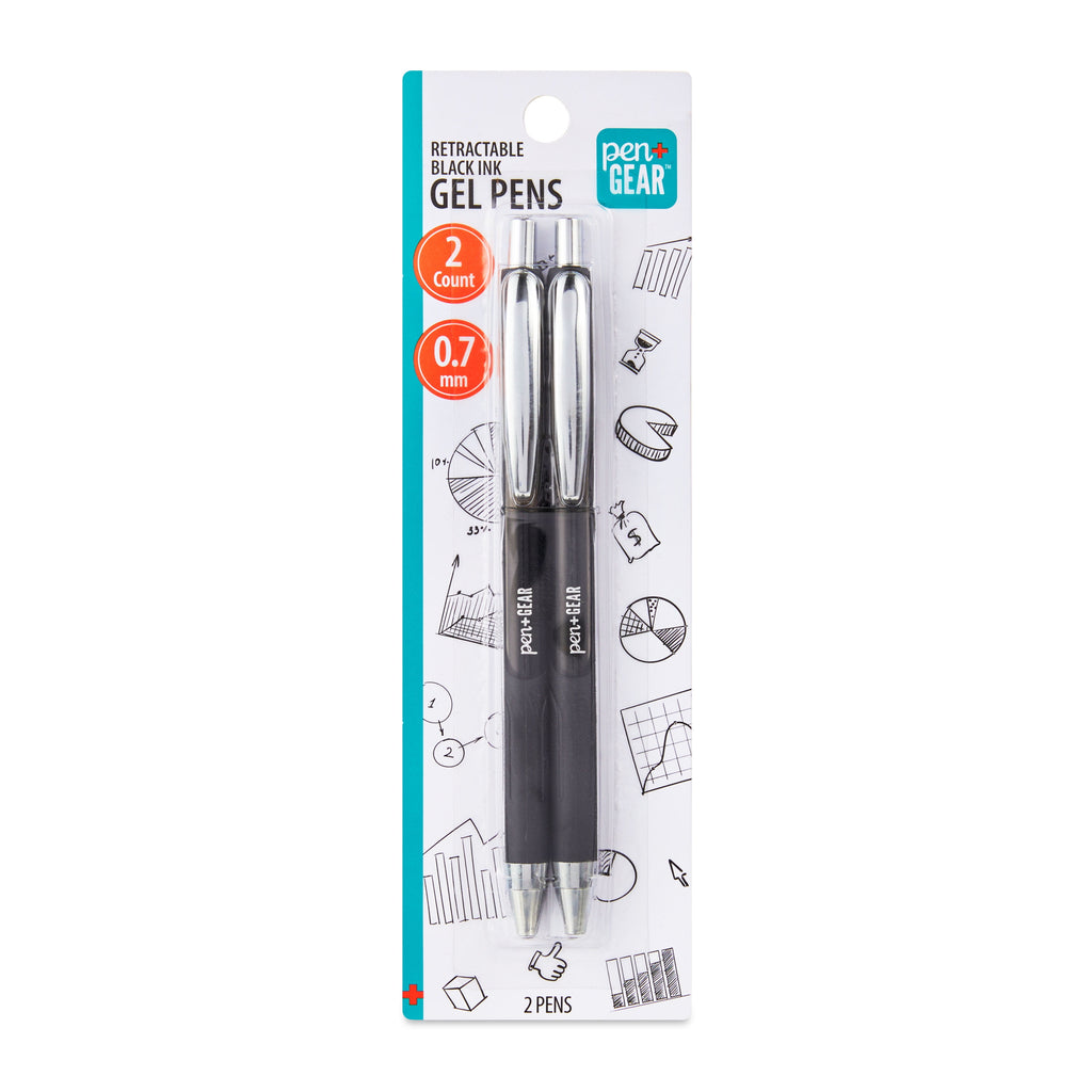 Retractable Gel Pens, Medium Point, 0.7 mm, Black, 2 Count