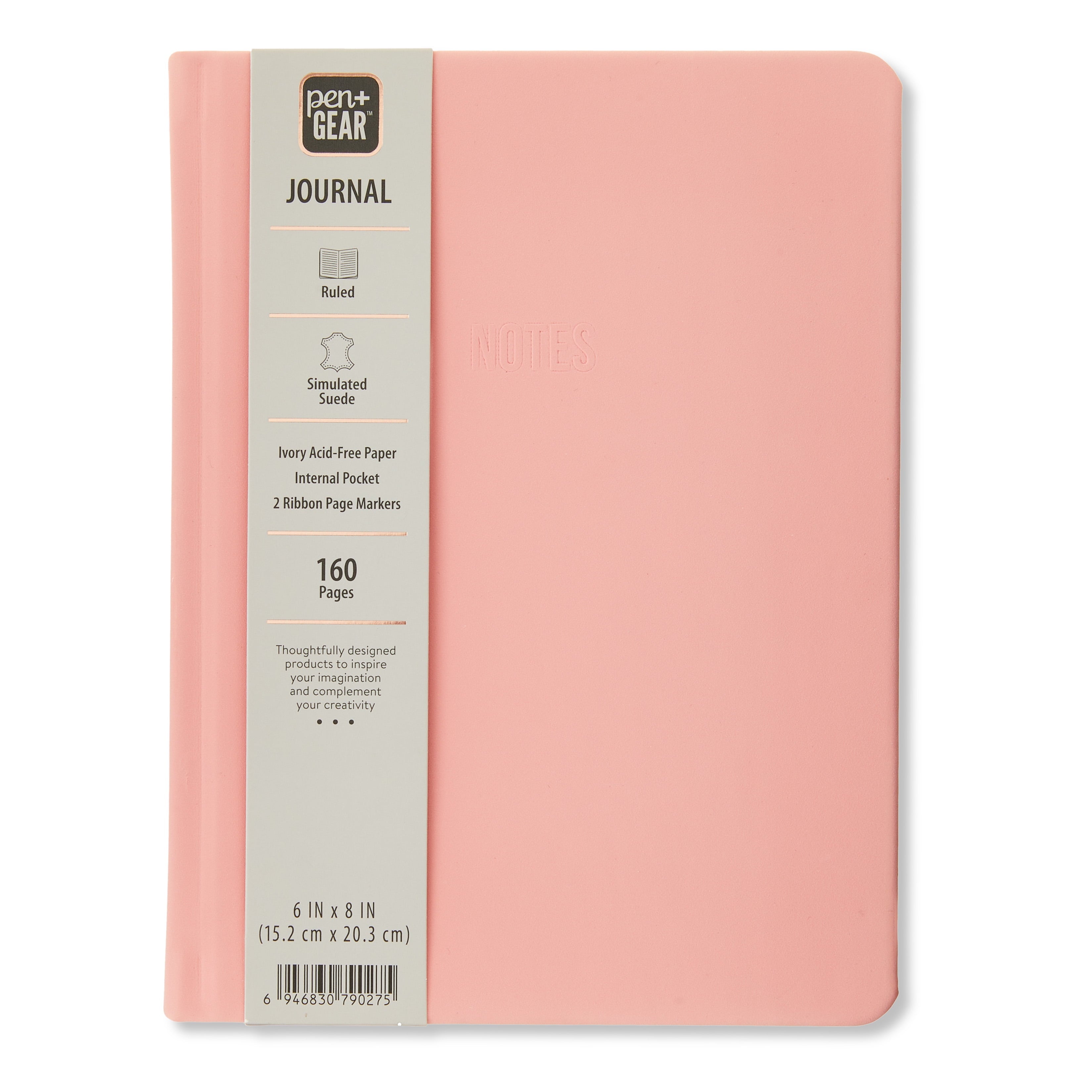 Simulated Suede Journal, Peach Glaze, 6" x 8", 160 Ruled Pages