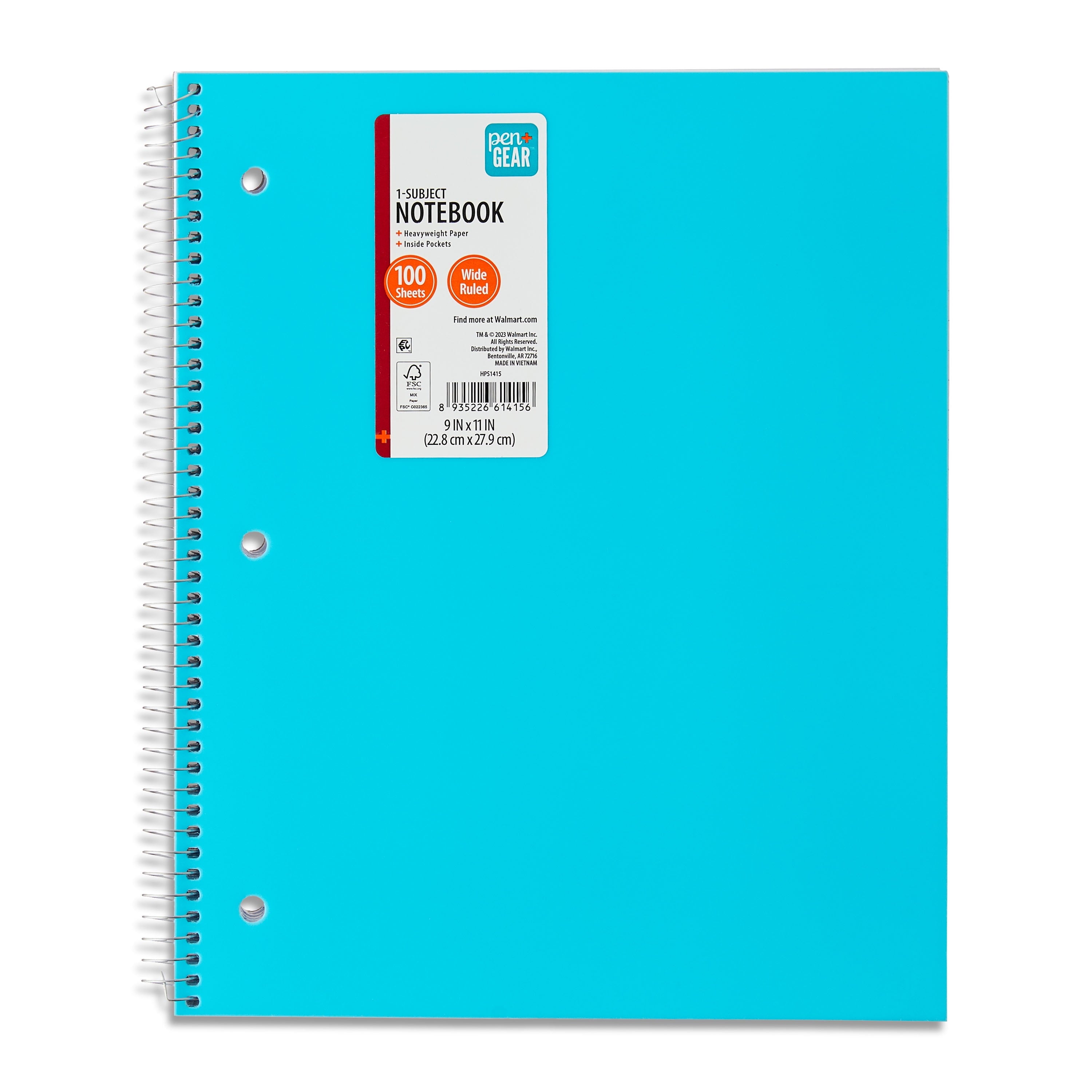 + Poly 1-Subject Notebook, Wide Ruled, 9" x 11", 100 Sheets, Teal