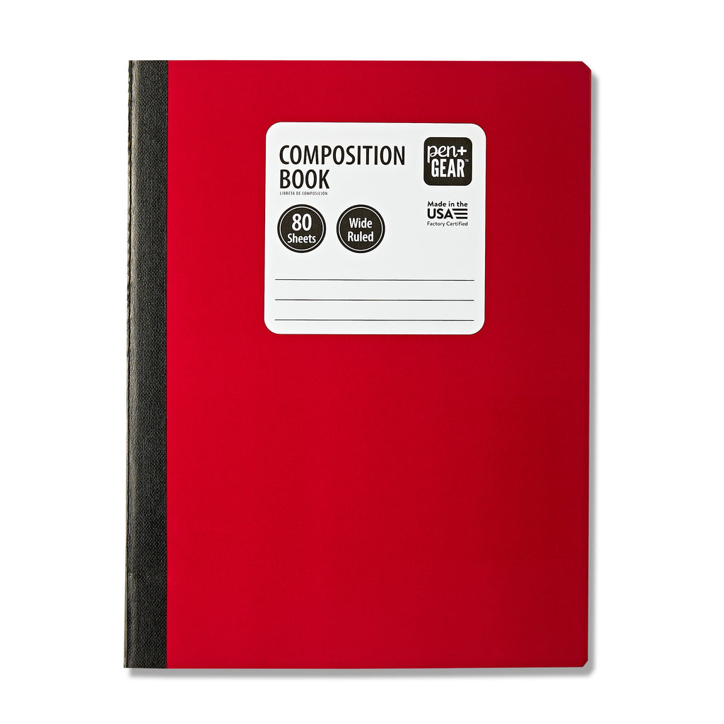 Wide Ruled Composition Notebooks, 9.75 Inch x 7.5 Inch, Red, 80 Sheets