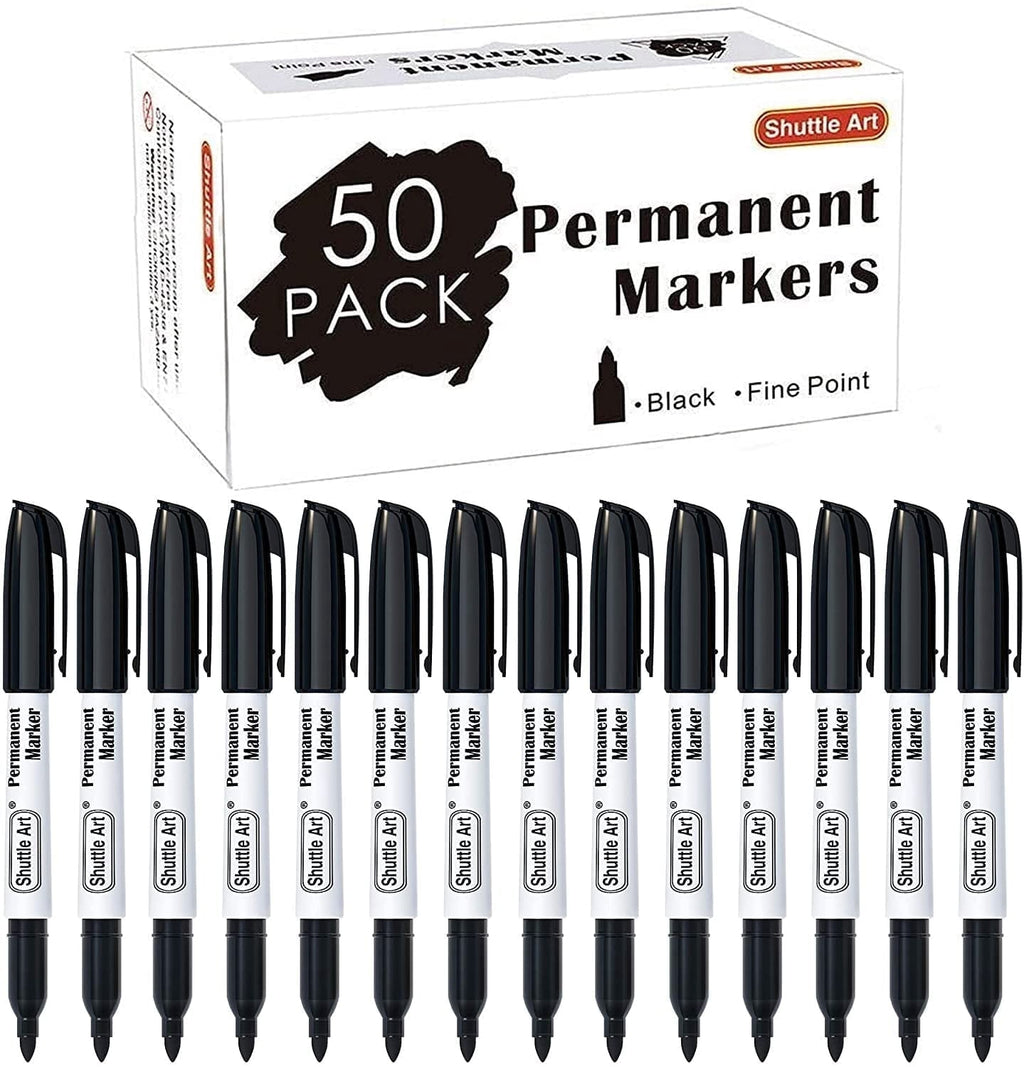 Permanent Markers, 50 Pack Black Permanent Marker set,Fine Point, Works on Plastic,Wood,Stone,Metal and Glass for Doo...
