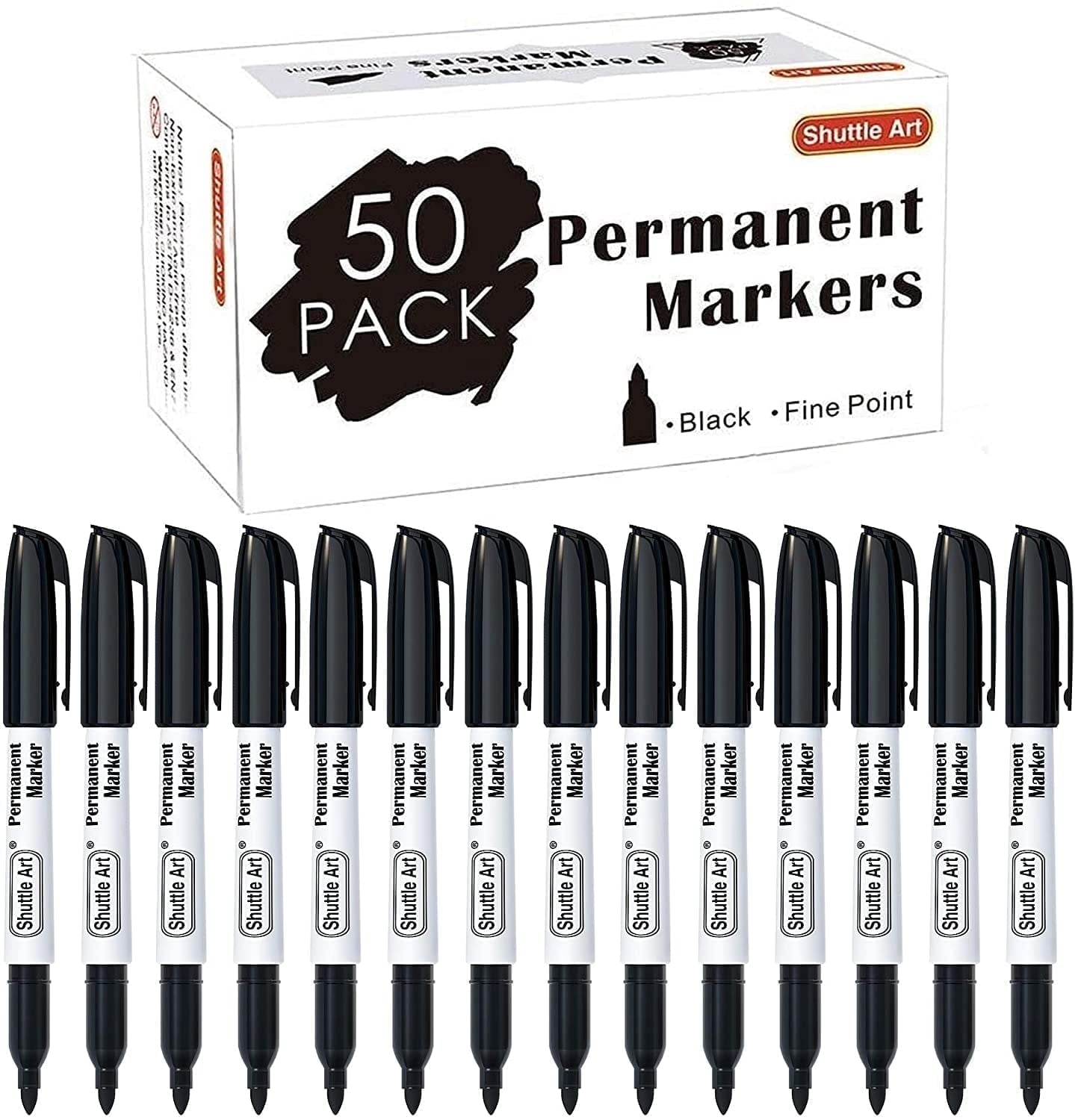 Permanent Markers, 50 Pack Black Permanent Marker set,Fine Point, Works on Plastic,Wood,Stone,Metal and Glass for Doo...