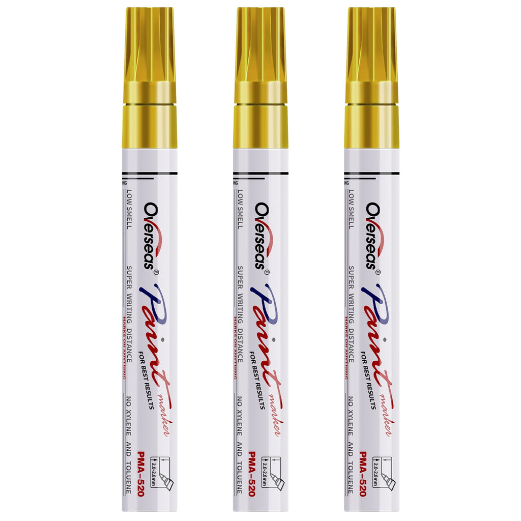Permanent Paint Markers Pens - 3 Pack Gold Oil Based Paint Pens, Medium Tip, Quick Drying and Waterproof Marker Pen f...