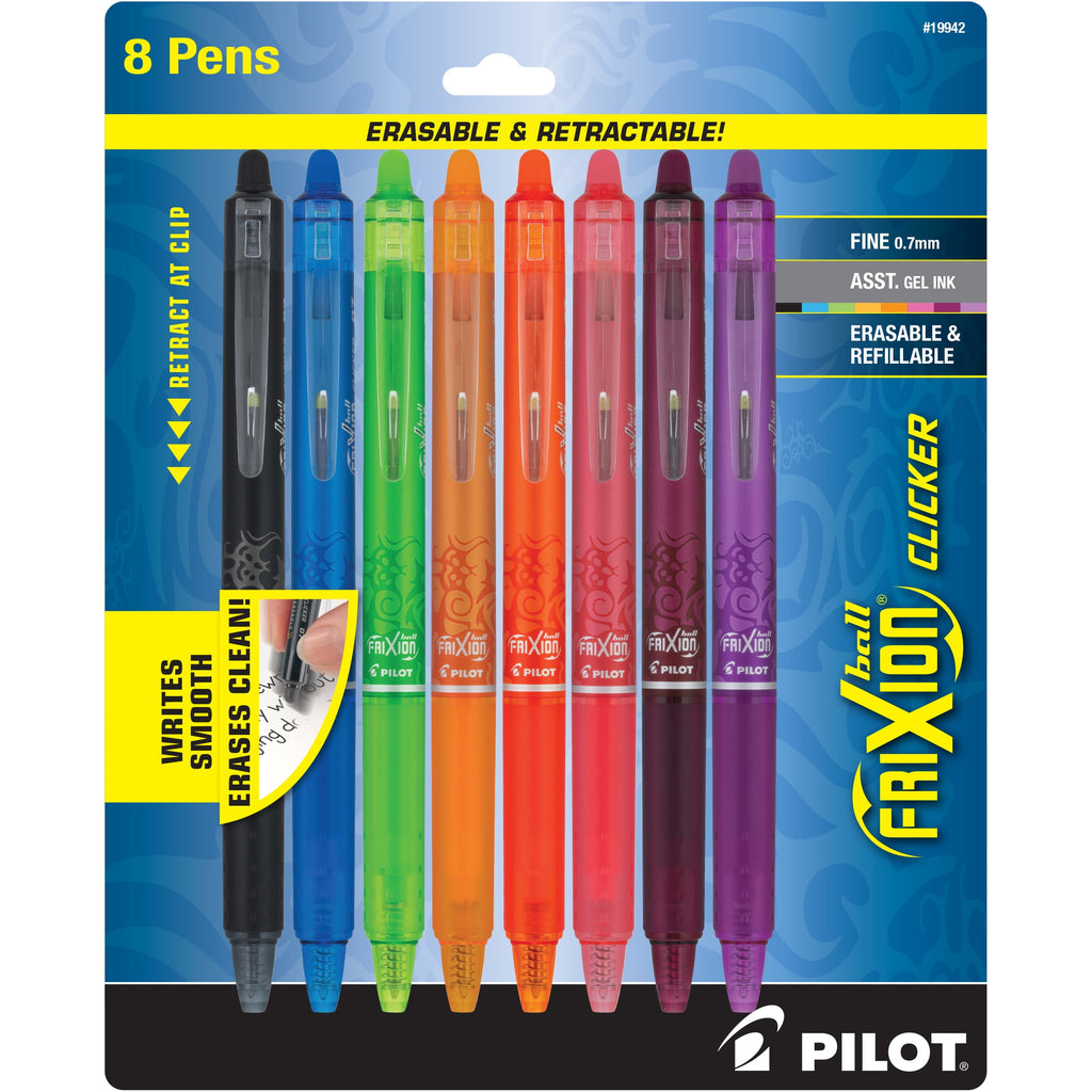 FriXion Clicker Erasable Gel Ink Pens, Fine Point, 0.7mm, Assorted Ink, 8 Count