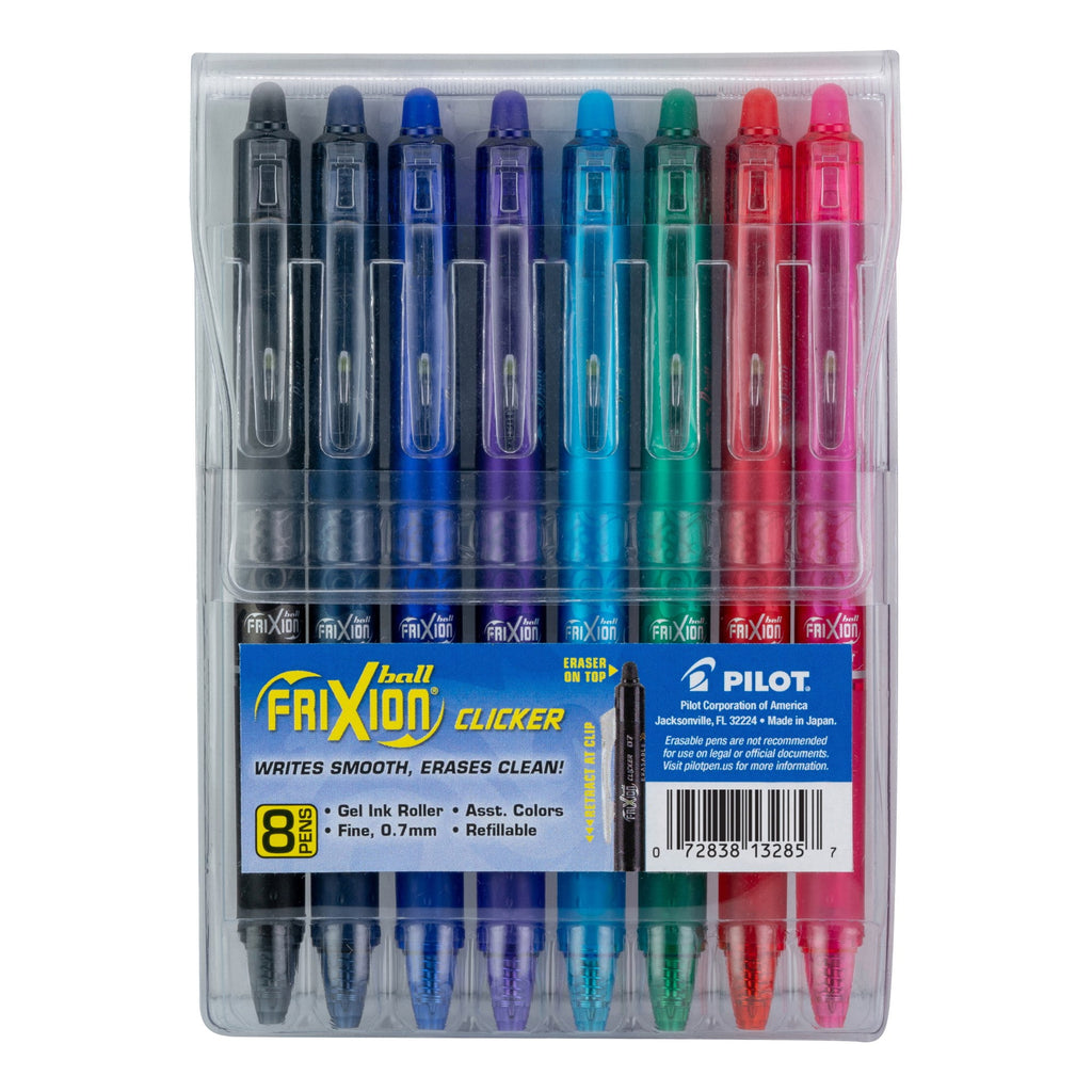 Pilot FriXion Clicker Retractable Gel Ink Pens, Fine Point, 0.7 mm, Assorted, 8 Count Pouch
